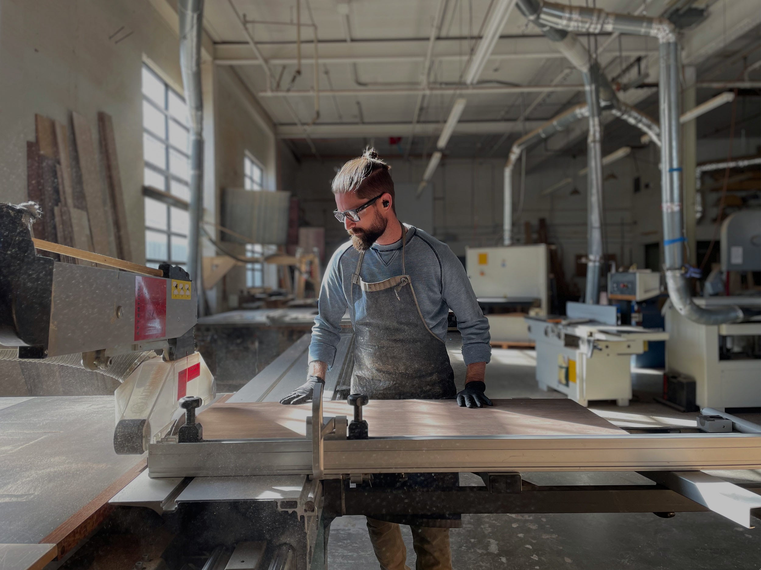 Andrew Perkins working in wood shop