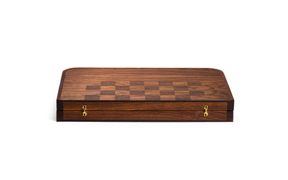 A Skyline Backgammon Set by Fire Road with a chess board inside.