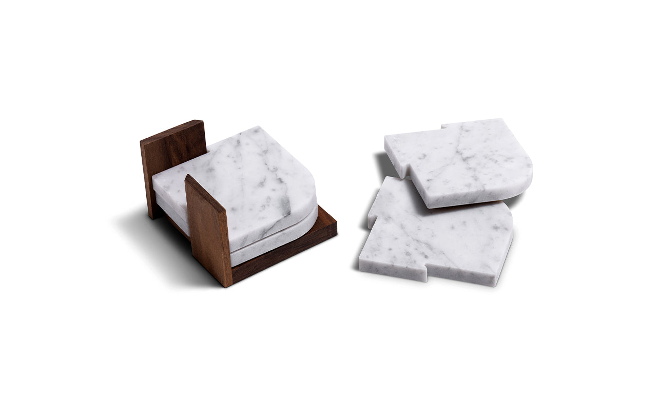 puzzle piece marble coasters wood stand