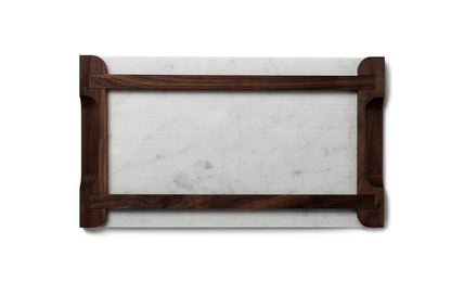 bottom view of marble and walnut cheese board