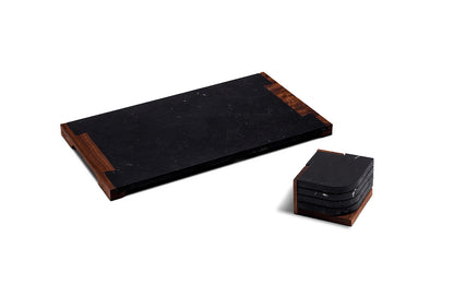 black nero marquina marble serving tray and coaster set