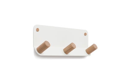 A Plane 3 Wall Hook coat rack with wooden hooks by Fire Road.