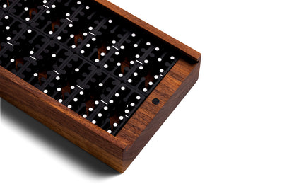 walnut box detail with domino set